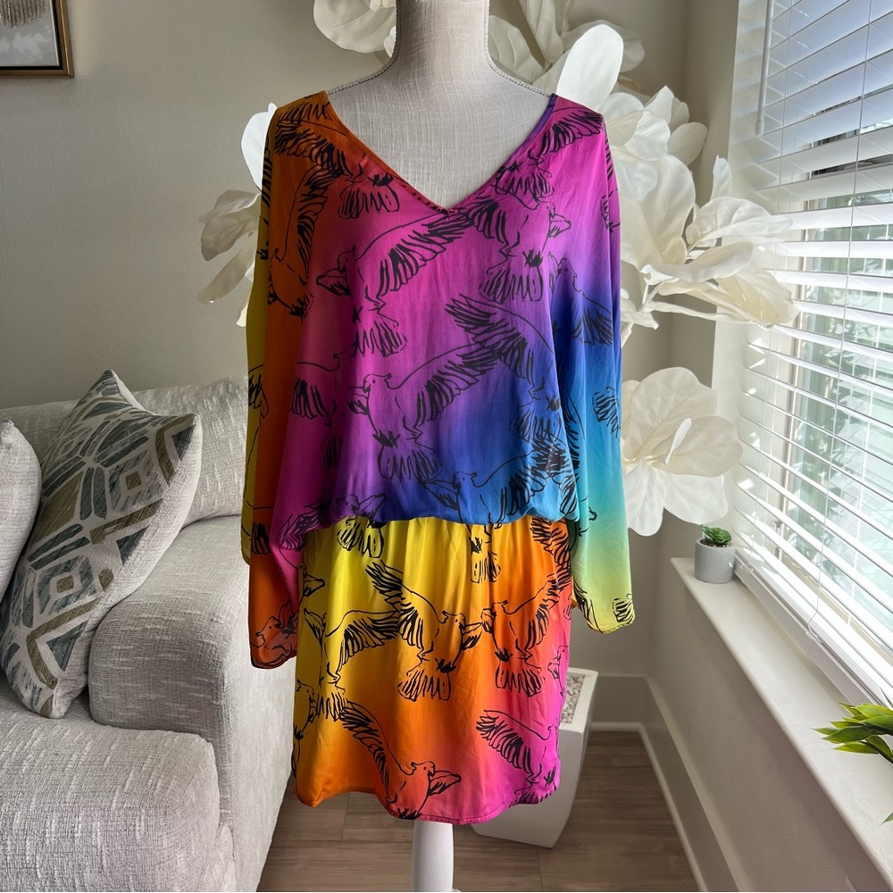 Kurt Geiger Multicolor Gradient Bird Print Swim Coverup
